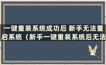 一键重装系统成功后 新手无法重启系统（新手一键重装系统后无法开机）